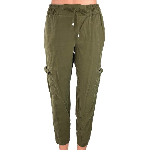 Old Navy Women Green Mid Rise Elastic Waist Drawstring Tapered Cargo Pants Sz XS - Picture 1 of 5